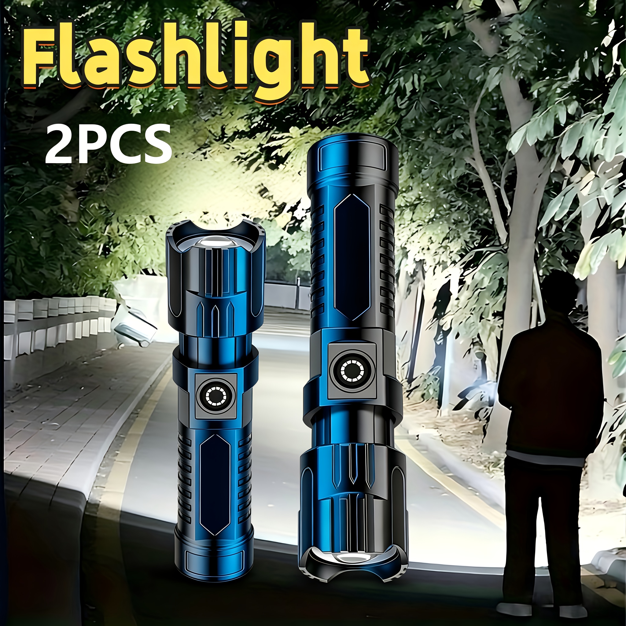 Zinc Outdoor Lighting - Tactical LED Flashlight 2000LM,USB Rechargeable Zoom